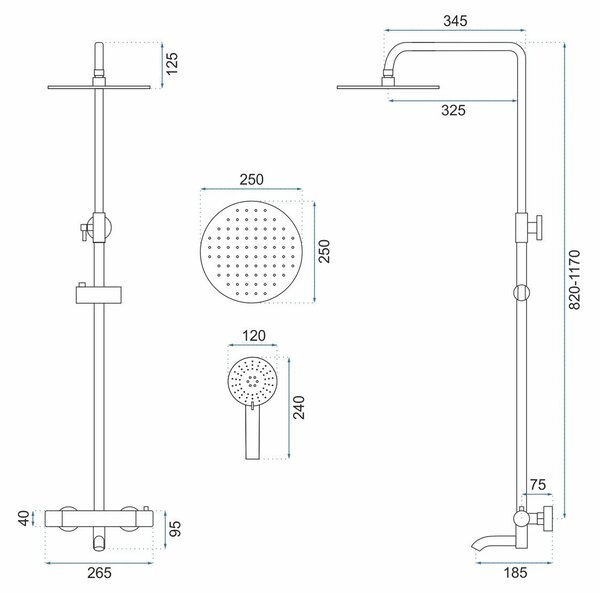 Shower set with thermostat REA Lungo Copper Brush