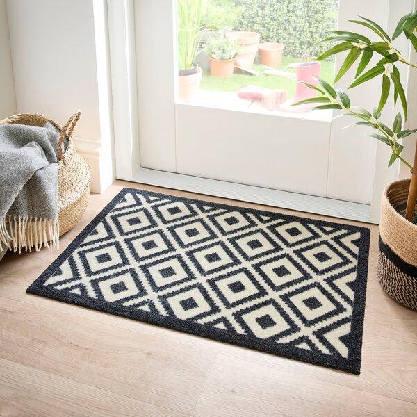 Marvel Geometric Black & White Washable Doormat Black and white