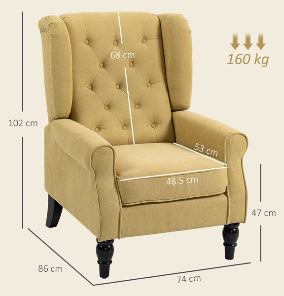 HOMCOM Wingback Accent Chair, Retro Upholstered Button Tufted Occasional Chair for Living Room and Bedroom, Yellow