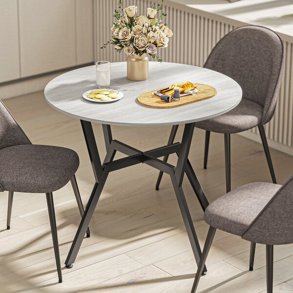 HOMCOM Dining Table, Round Kitchen Table with Black Legs, Anti-slip Foot Pads for Living Room, Dining Room 90 x 76 cm, Grey