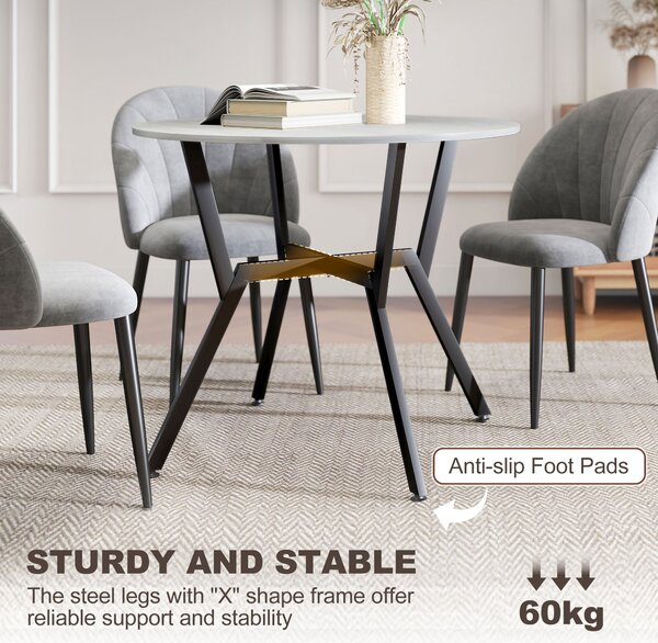 HOMCOM Dining Table, Round Kitchen Table with Black Legs, Anti-slip Foot Pads for Living Room, Dining Room 90 x 76 cm, Grey
