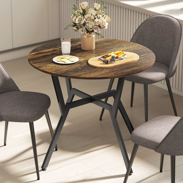 HOMCOM Dining Table, Round Kitchen Table with Black Legs, Anti-slip Foot Pads for Living Room, Dining Room 90 x 76 cm, Rustic Brown