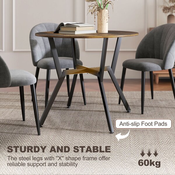 HOMCOM Dining Table, Round Kitchen Table with Black Legs, Anti-slip Foot Pads for Living Room, Dining Room 90 x 76 cm, Rustic Brown