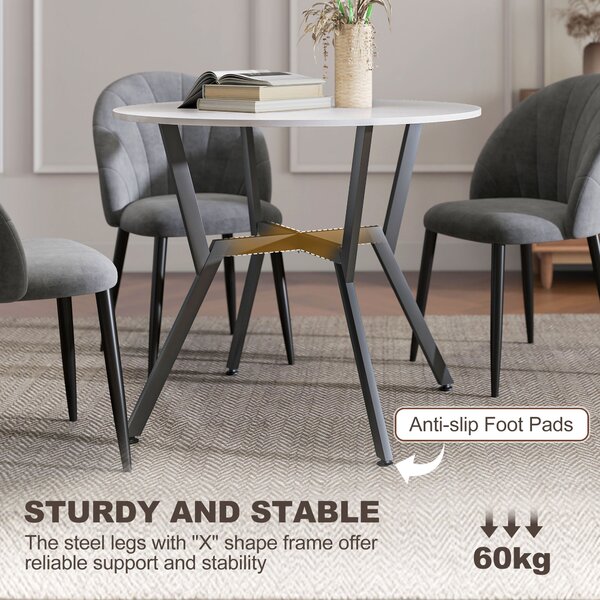 HOMCOM Dining Table, Round Kitchen Table with Black Legs for Living Room, Dining Room 90 x 76 cm, High Gloss White