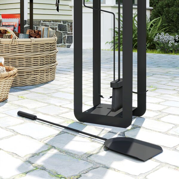 Outsunny 5 Pieces Fireplace Companion Set, Metal Fireplace Accessories Fireside Companion Set with Brush, Shovel, Poker, A Pair of Tongs, Stand, Black