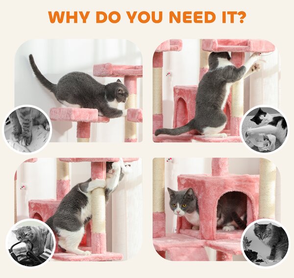 PawHut 173cm Cat Tree Scratching House, Activity Play Centre, Pink