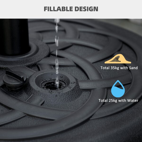 Outsunny Parasol Base Stand: Outdoor Umbrella Holder, Water/Sand Fillable Weight with Handle, 25kg/35kg, Black Aosom UK
