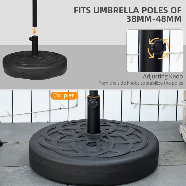 Outsunny Parasol Base Stand: Outdoor Umbrella Holder, Water/Sand Fillable Weight with Handle, 25kg/35kg, Black Aosom UK