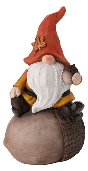 Autumn Gnome Sat on Acorn Ornament Brown