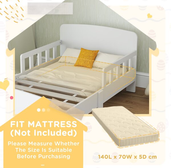 AIYAPLAY Toddler Bed, Kids Bed Frame with Safety Side Rails, Kids Bedroom Furniture for Ages 3-8 Years, White