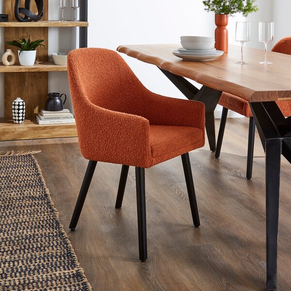 Oadby Rectangular Dining Table with Eddie Orange Umber Boucle Dining & Carver Chairs