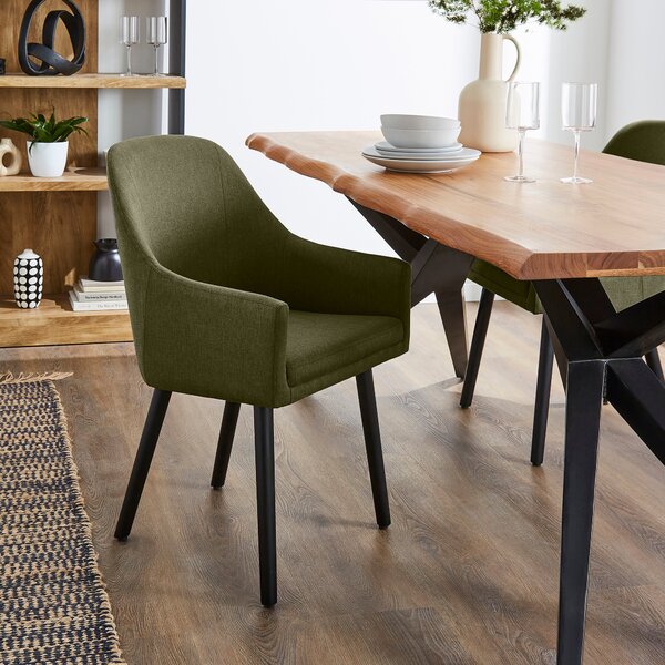 Oadby Rectangular Dining Table with Eddie Luna Olive Fabric Dining & Carver Chairs