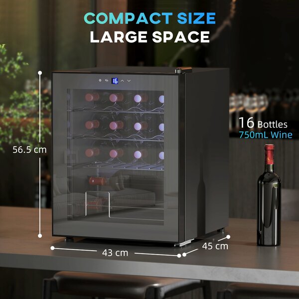 HOMCOM 42L 16-Bottle Wine Cooler Fridge - Black