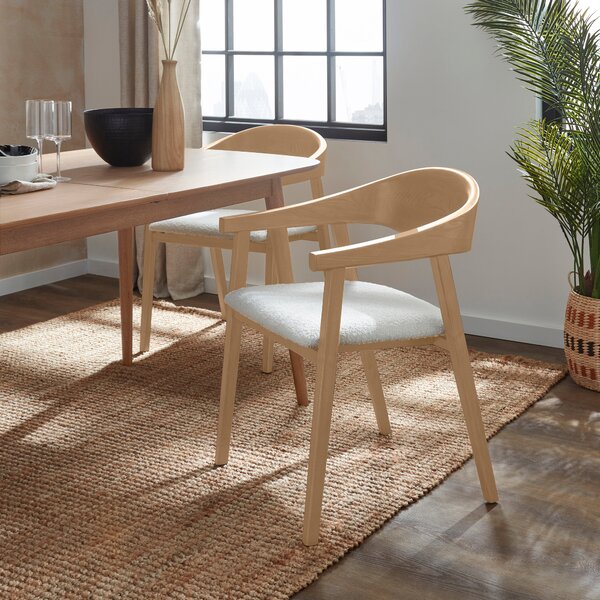 Karla Rectangular Extendable Dining Table with Oskar Natural Stained Ivory Boucle Dining Chairs