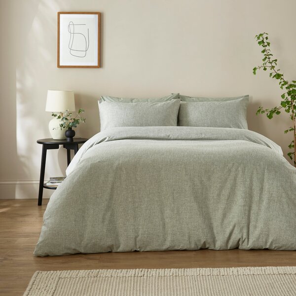 Supersoft Chambray Duvet Cover and Pillowcase Set Olive (Green)