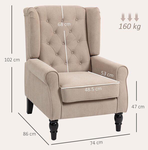 HOMCOM Wingback Accent Chair, Retro Upholstered Button Tufted Occasional Chair for Living Room and Bedroom, Beige