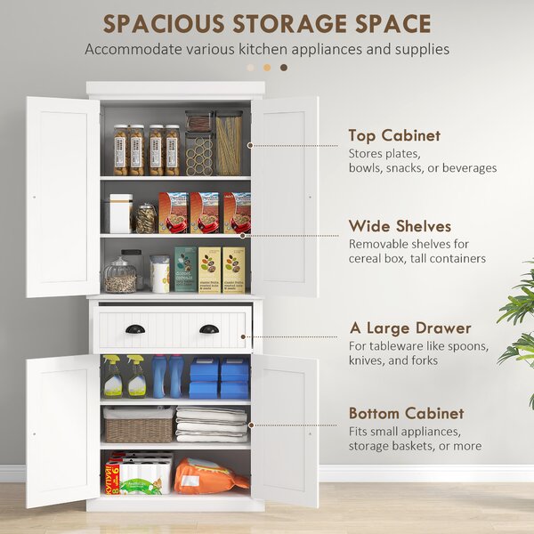 HOMCOM Kitchen Storage Cabinet with Drawer and Adjustable Shelves - White