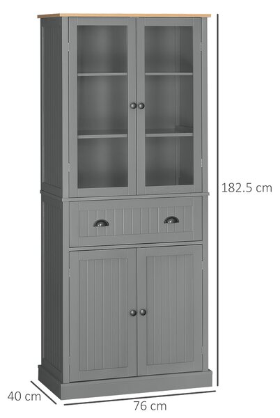 HOMCOM 180cm Tall Kitchen Pantry Cupboard, Freestanding Storage Cabinet with 5 Tier, Adjustable Shelves, Drawer, Grey