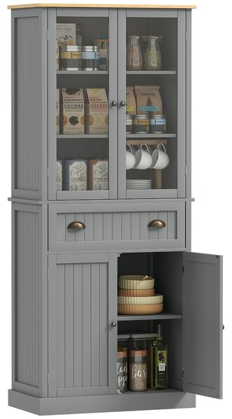 HOMCOM 180cm Tall Kitchen Pantry Cupboard, Freestanding Storage Cabinet with 5 Tier, Adjustable Shelves, Drawer, Grey