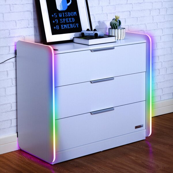 Electra Chest of 3 Drawers with LED Lights White