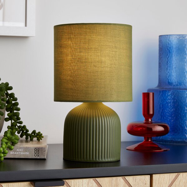 Hebe Ribbed Ceramic Table Lamp Olive