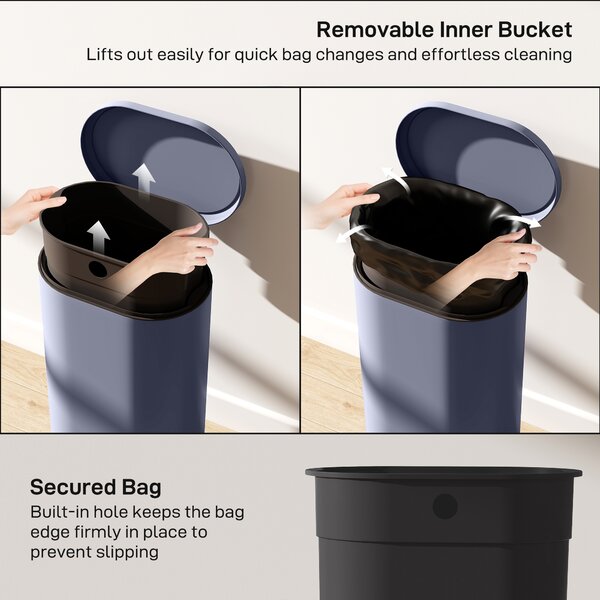 HOMCOM 30L Kitchen Bin with 90° Stay-Open Lid, Slim Rectangular Pedal Bin with Soft-Close Lid, Removable Inner Bucket for Home Office, Fingerprint-Resistant, Grey