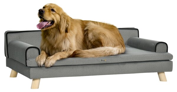PawHut Dog Sofa with Water-resistant Fabric, Pet Chair Bed for Large, Medium Dogs, Grey, 100 x 62 x 32 cm