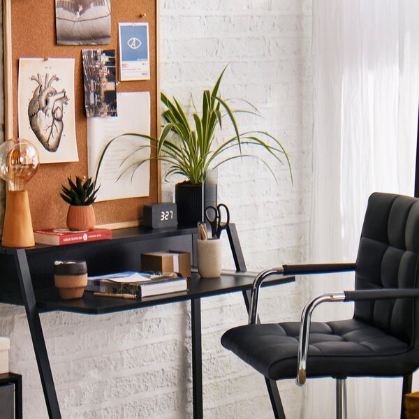 HOMCOM Office Chair and Desk Set, Faux Leather Swivel Chair with Wheels & Study Desk with Storage Shelf, Black Aosom UK