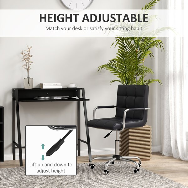 HOMCOM Office Chair and Desk Set, Faux Leather Swivel Chair with Wheels & Study Desk with Storage Shelf, Black Aosom UK