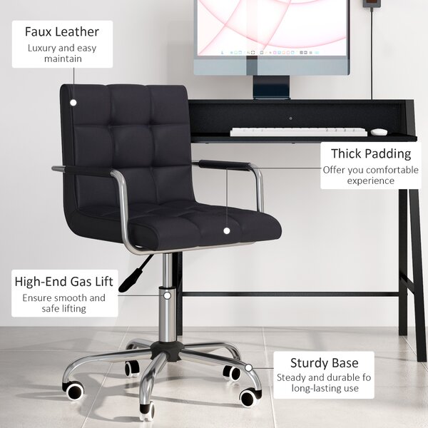 HOMCOM Office Chair and Desk Set, Faux Leather Swivel Chair with Wheels & Study Desk with Storage Shelf, Black Aosom UK