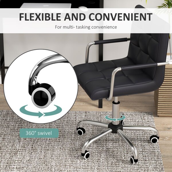 HOMCOM Office Chair and Desk Set, Faux Leather Swivel Chair with Wheels & Study Desk with Storage Shelf, Black Aosom UK