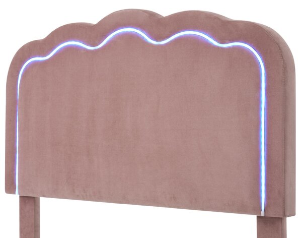 Upholstered Single Bed with LED Adjustable Headboard, Efficient Assembly, Velvet Bed Frame with Wooden Slats, 197L x 101W x 109H cm, Pink Aosom UK