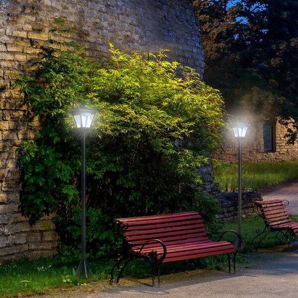 Outsunny Set of 2 Outdoor Garden Solar Post Lamp Sensor Dimmable LED Lantern Bollard IP44 Energy-saving 1.2M Tall, Black Aosom UK