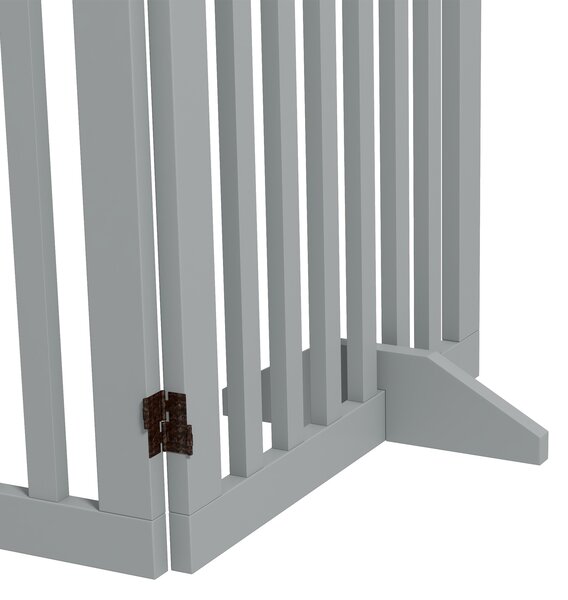 PawHut Wooden Pet Gate Foldable Freestanding Dog Safety Barrier w/ Support Feet, Grey Aosom UK
