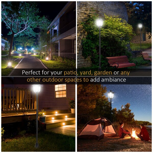 Outsunny Set of 2 Outdoor Garden Solar Post Lamp Sensor Dimmable LED Lantern Bollard IP44 Energy-saving 1.2M Tall, Black Aosom UK
