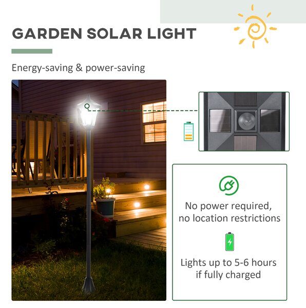 Outsunny Set of 2 Outdoor Garden Solar Post Lamp Sensor Dimmable LED Lantern Bollard IP44 Energy-saving 1.2M Tall, Black Aosom UK