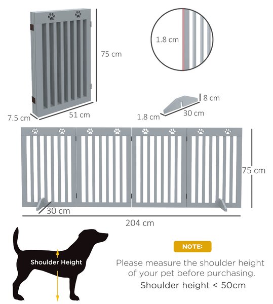 PawHut Wooden Pet Gate Foldable Freestanding Dog Safety Barrier w/ Support Feet, Grey Aosom UK