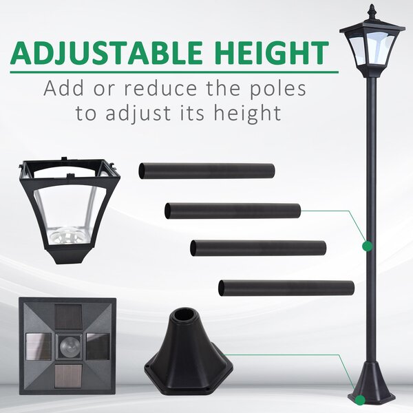 Outsunny Set of 2 Outdoor Garden Solar Post Lamp Sensor Dimmable LED Lantern Bollard IP44 Energy-saving 1.2M Tall, Black Aosom UK