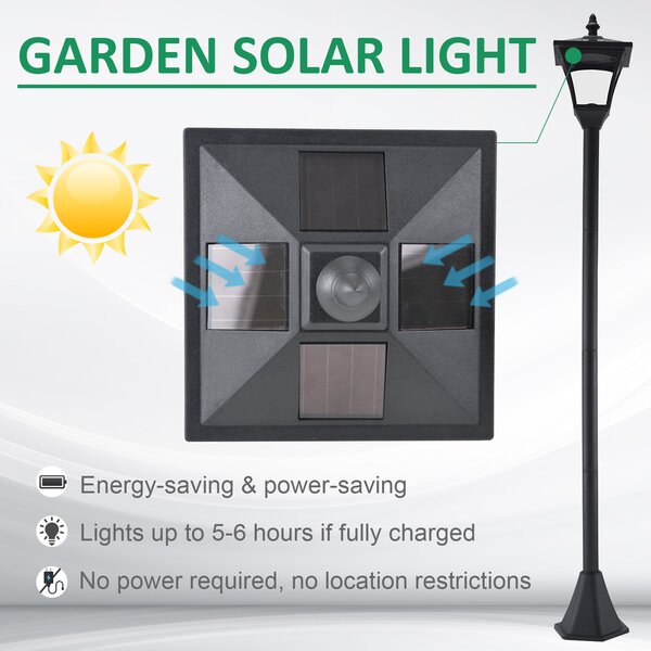 Outsunny Set of 2 Outdoor Garden Solar Post Lamp Sensor Dimmable LED Lantern Bollard IP44 Energy-saving 1.2M Tall, Black Aosom UK