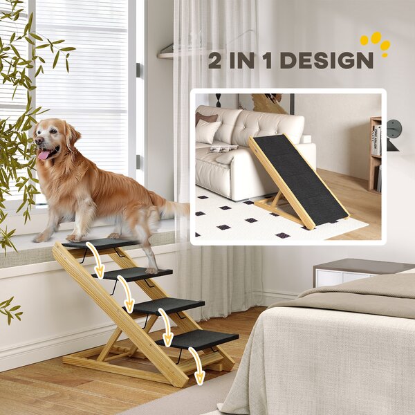 PawHut Adjustable Dog Steps Dog Ramp, 4-Step Non-slip Pet Stairs for Large Sized Dogs, Foldable Dog Stairs for Bed Sofa Aosom UK