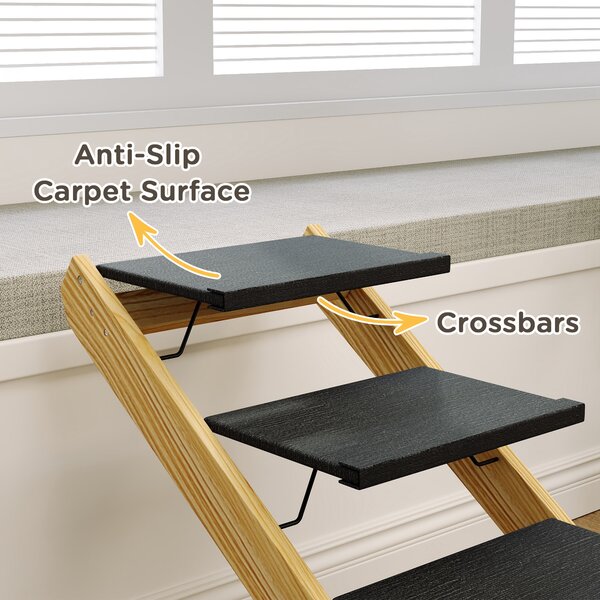 PawHut Adjustable Dog Steps Dog Ramp, 4-Step Non-slip Pet Stairs for Large Sized Dogs, Foldable Dog Stairs for Bed Sofa Aosom UK