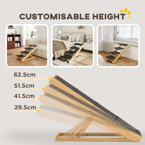 PawHut Adjustable Dog Steps Dog Ramp, 4-Step Non-slip Pet Stairs for Large Sized Dogs, Foldable Dog Stairs for Bed Sofa Aosom UK