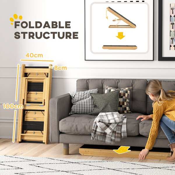 PawHut Adjustable Dog Steps Dog Ramp, 4-Step Non-slip Pet Stairs for Large Sized Dogs, Foldable Dog Stairs for Bed Sofa Aosom UK