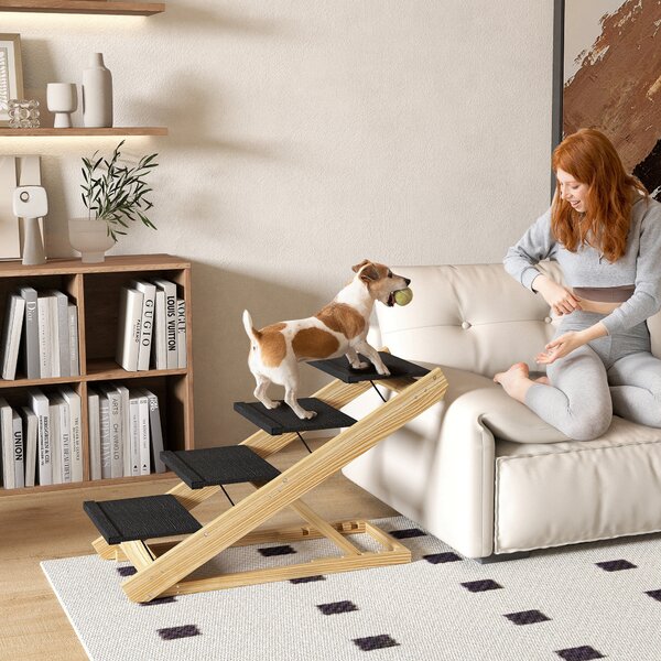 PawHut Adjustable Dog Steps Dog Ramp, 4-Step Non-slip Pet Stairs for Large Sized Dogs, Foldable Dog Stairs for Bed Sofa Aosom UK
