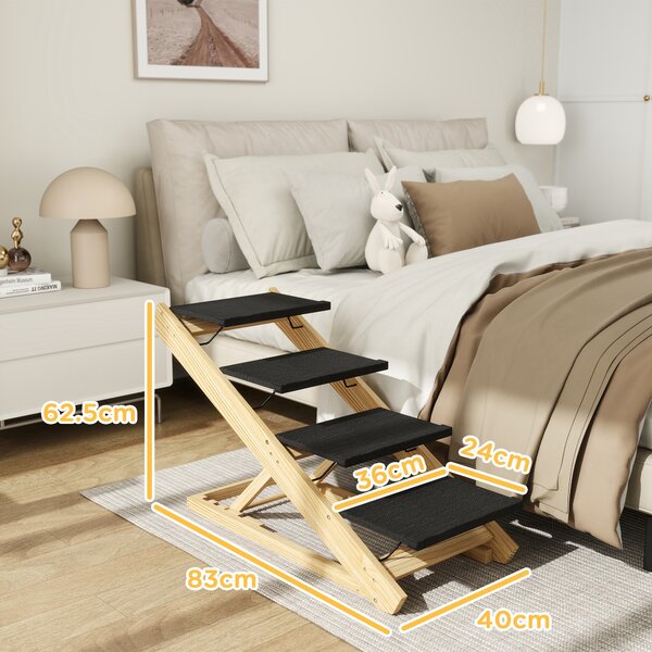 PawHut Adjustable Dog Steps Dog Ramp, 4-Step Non-slip Pet Stairs for Large Sized Dogs, Foldable Dog Stairs for Bed Sofa Aosom UK