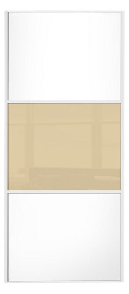 Linear Sliding Wardrobe Door 3 Panel Cream Glass / White Wooden Panel (W)610mm