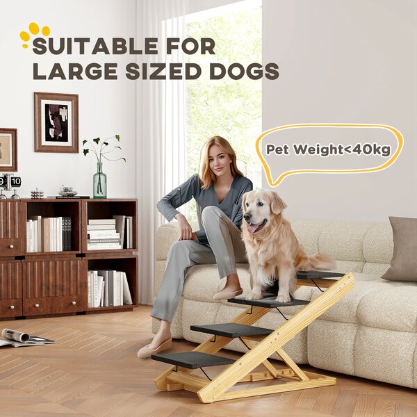 PawHut Adjustable Dog Steps Dog Ramp, 4-Step Non-slip Pet Stairs for Large Sized Dogs, Foldable Dog Stairs for Bed Sofa Aosom UK