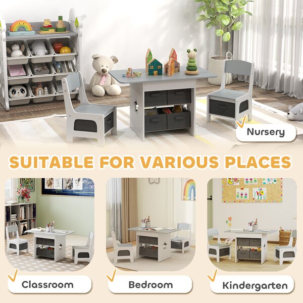 AIYAPLAY Kids Table and Chair Set, Toddler Table and 2 Chairs Set with 6 Removable Drawers, for Boys Girls Ages 3-8, Light Grey
