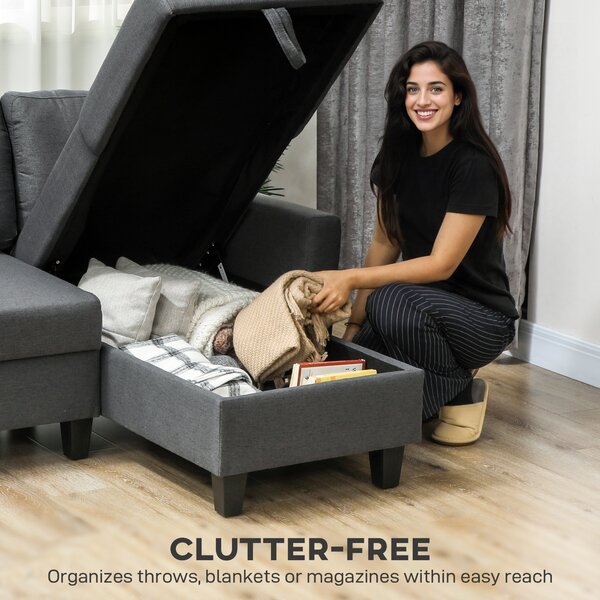 HOMCOM Three-Seater Storage Sofa Bed w/ Scratch Resistant Fabric, Charcoal Grey Aosom UK