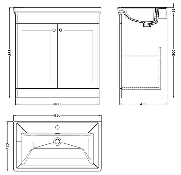 Classique Floor Standing 2 Door Vanity Unit with Basin